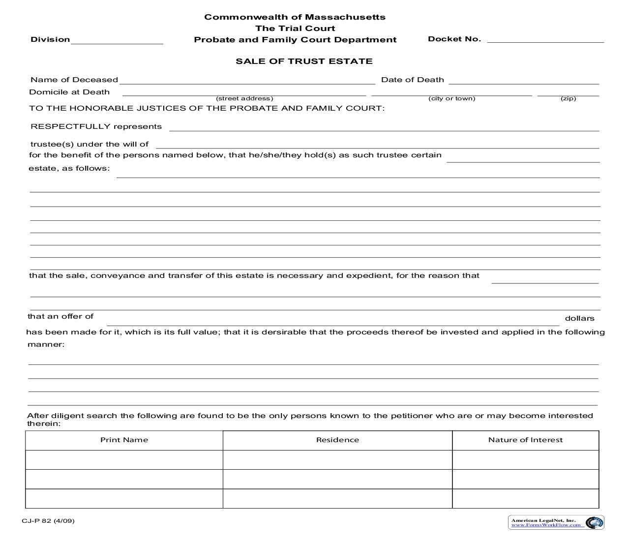 Sale Of Trust Estate {CJ-P 82} | Pdf Fpdf Doc Docx | Massachusetts