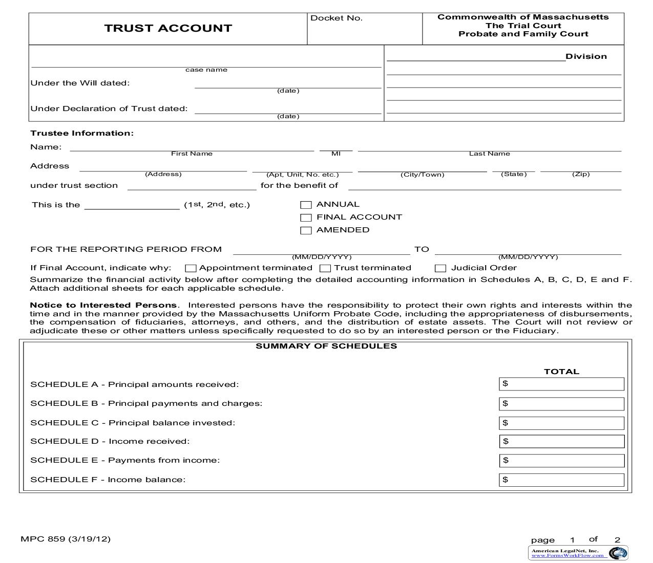 Trust Account {MPC 859} | Pdf Fpdf Doc Docx | Massachusetts