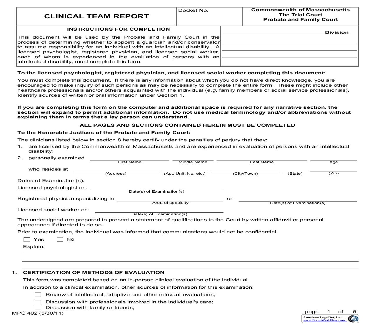 Clinical Team Report {MPC 402} | Pdf Fpdf Doc Docx | Massachusetts