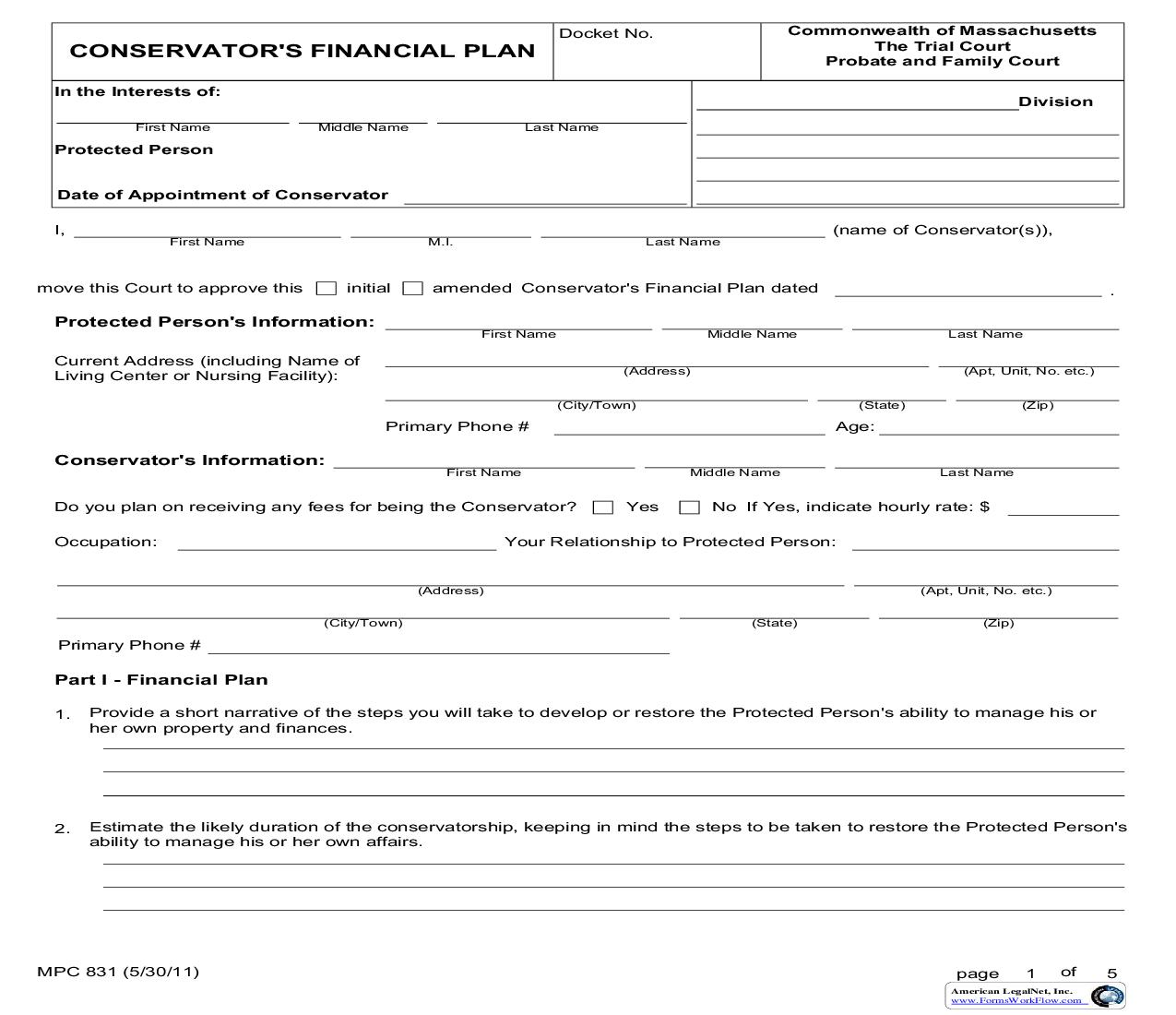 Conservators Financial Plan {MPC 831} | Pdf Fpdf Doc Docx | Massachusetts