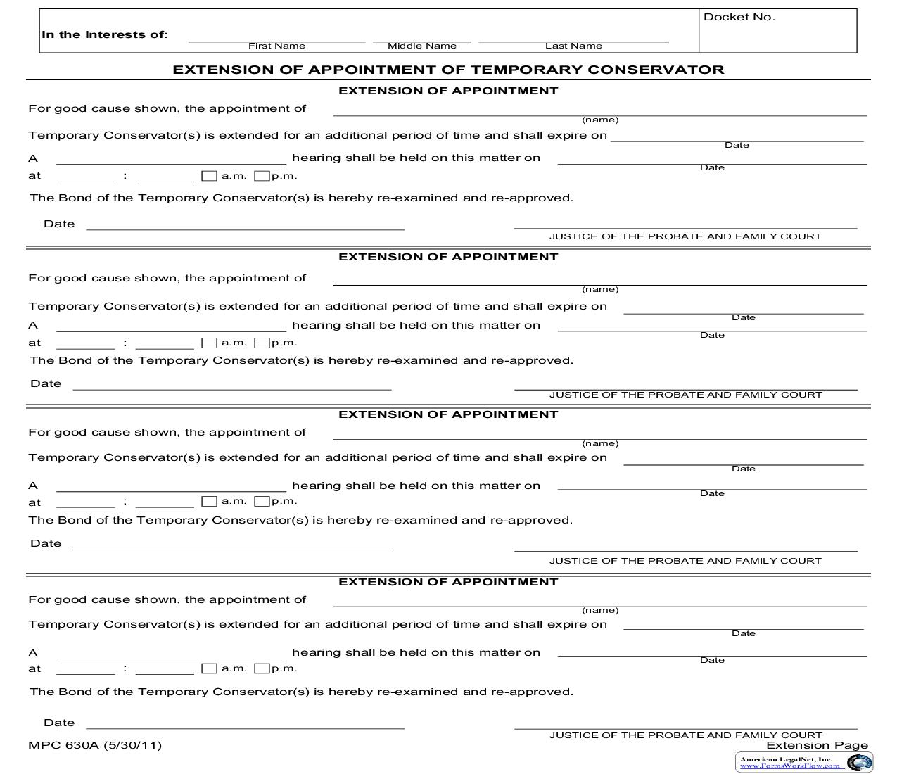 Extension Of Appointment Of Temporary Conservator {MPC 630A} | Pdf Fpdf Doc Docx | Massachusetts