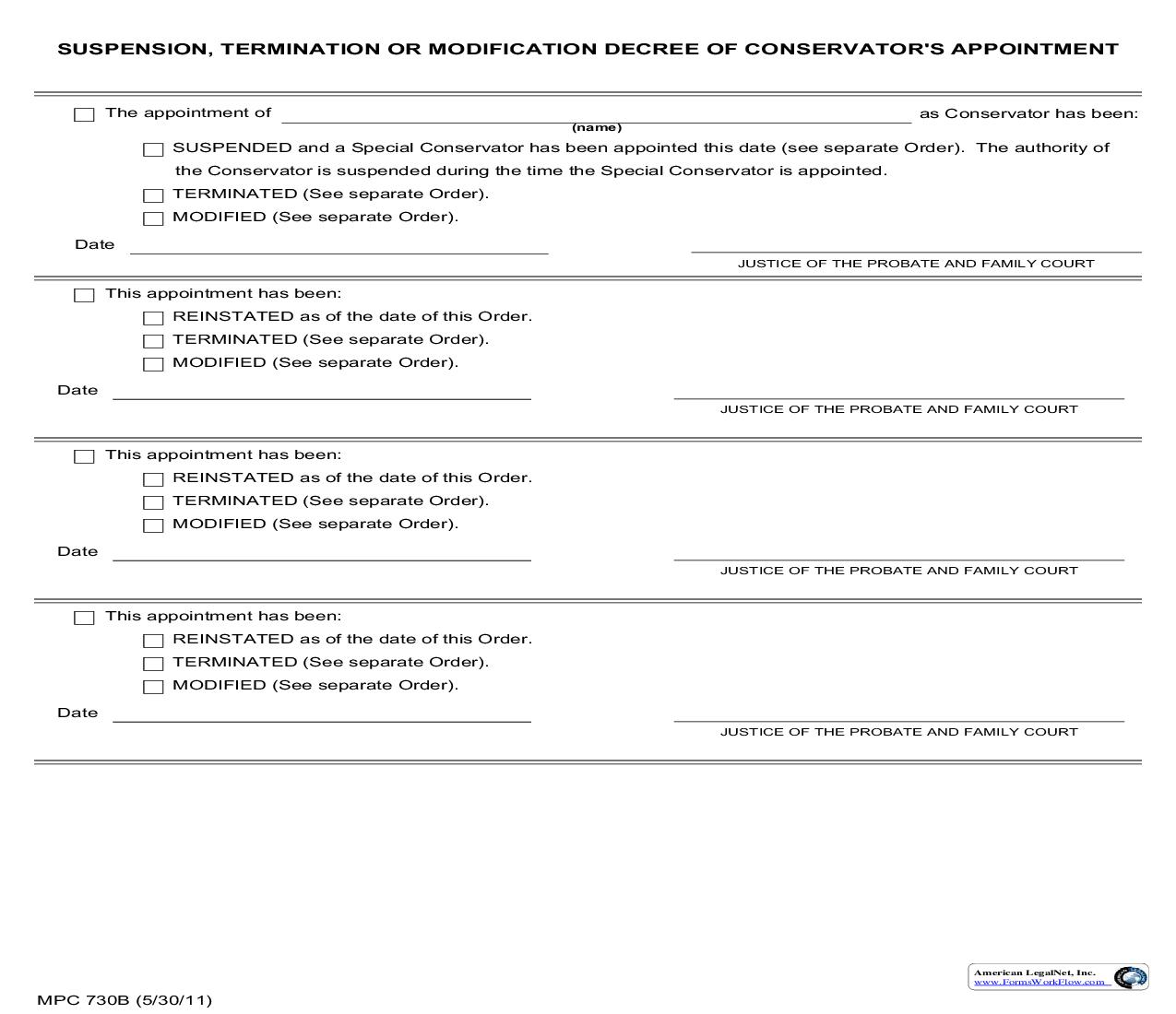 Suspension Termination Or Modification Decree Of Conservators Appointment {MPC 730B} | Pdf Fpdf Doc Docx | Massachusetts
