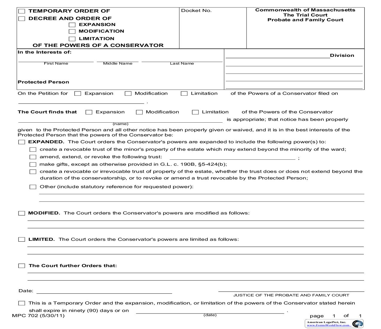Temporary Order-Decree And Order Of Expansion-Modification {MPC 702} | Pdf Fpdf Doc Docx | Massachusetts