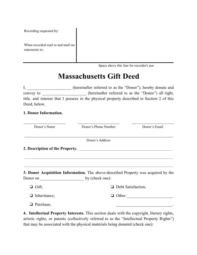 Gift Deed | Pdf Fpdf Docx | Massachusetts