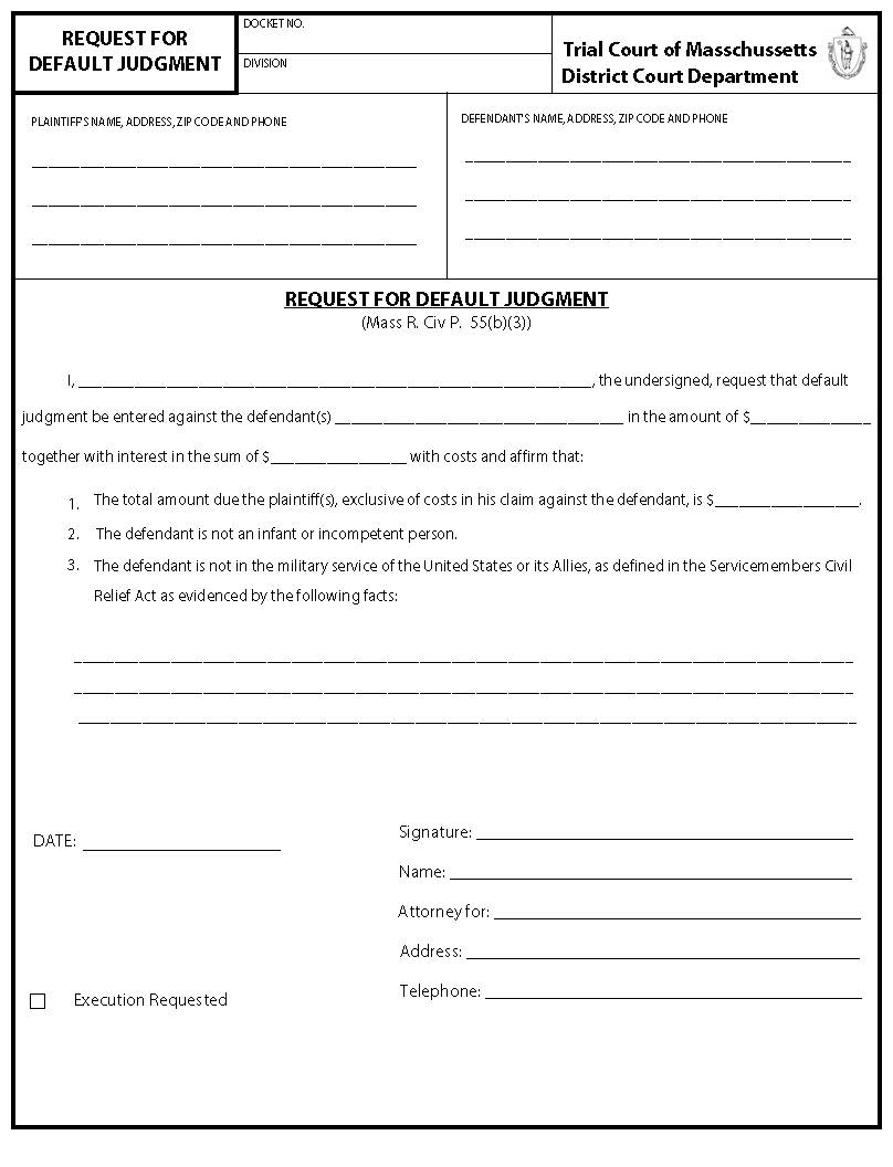Request For Default Judgment | Pdf Fpdf Doc Docx | Massachusetts