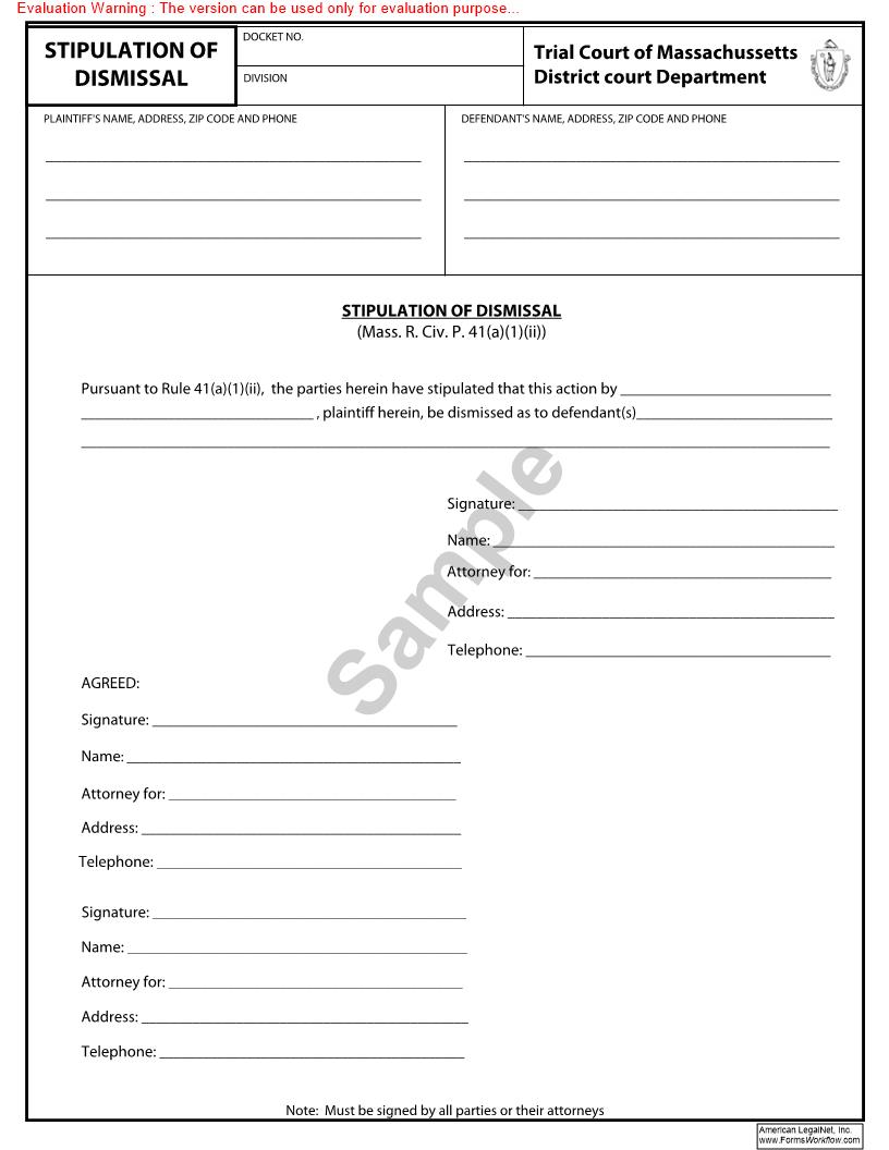 Stipulation Of Dismissal | Pdf Fpdf Doc Docx | Massachusetts