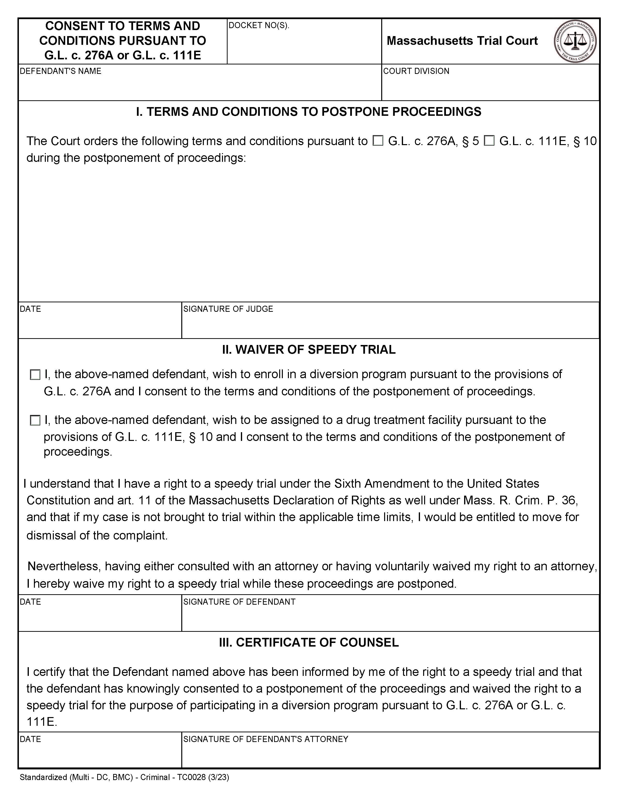 Consent To Terms And Conditions Pursuant To G.L.c. 276A Or G.L.c. 111E | Pdf Fpdf Docx | Massachusetts