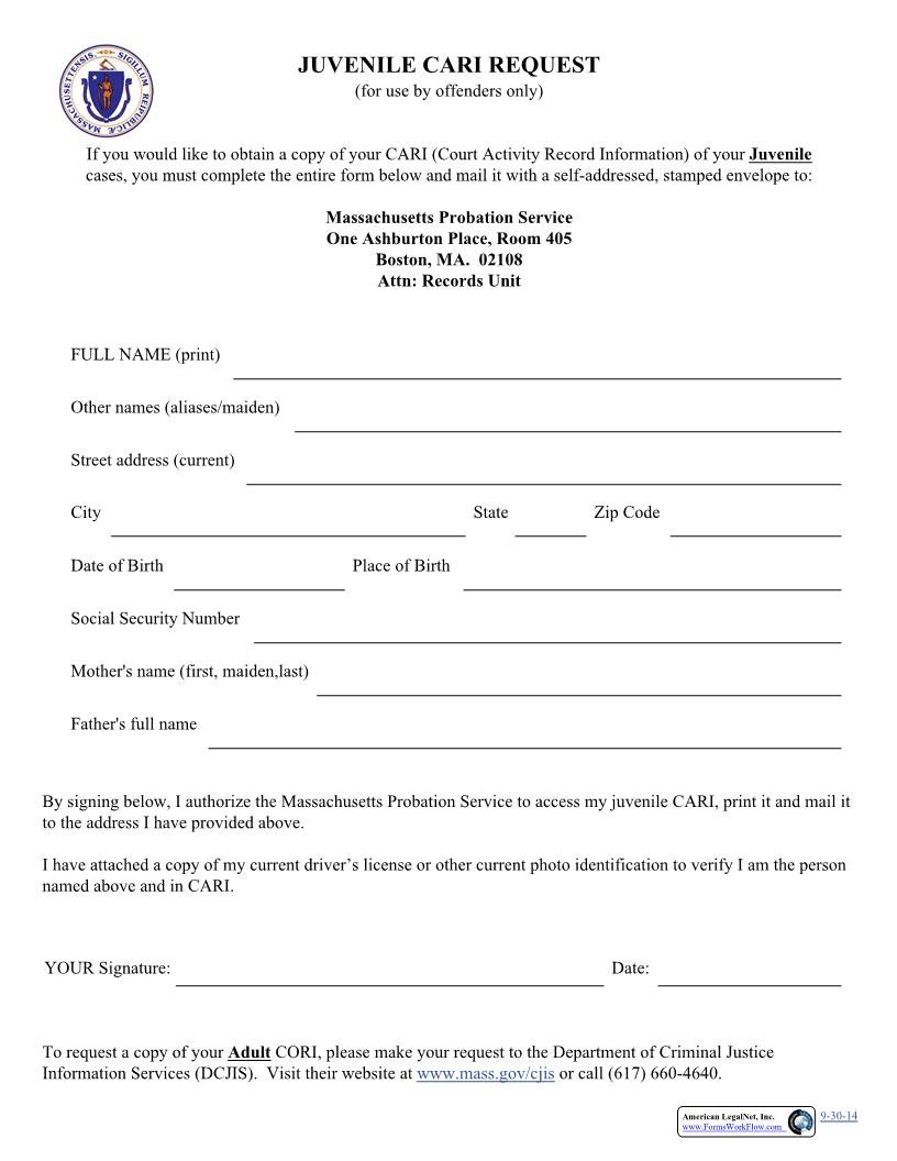 Personal Massachusetts Juvenile Court Activity Record Information Request Form | Pdf Fpdf Docx | Massachusetts