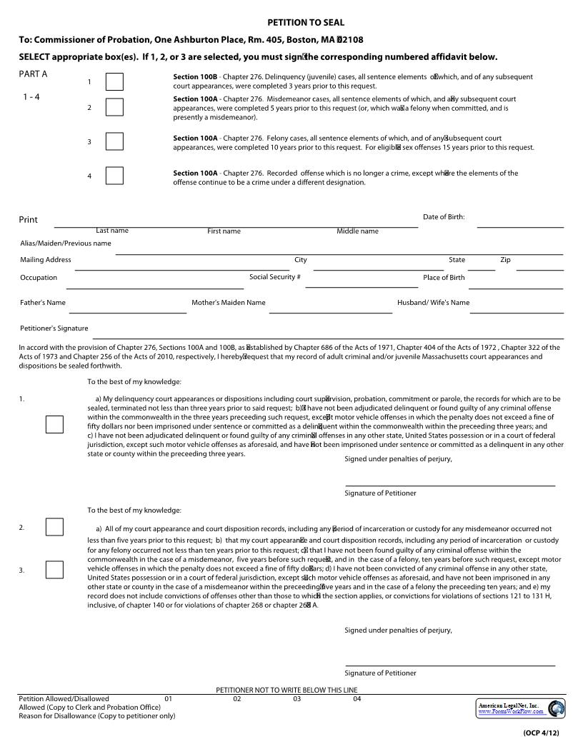 Petition To Seal | Pdf Fpdf Docx | Massachusetts