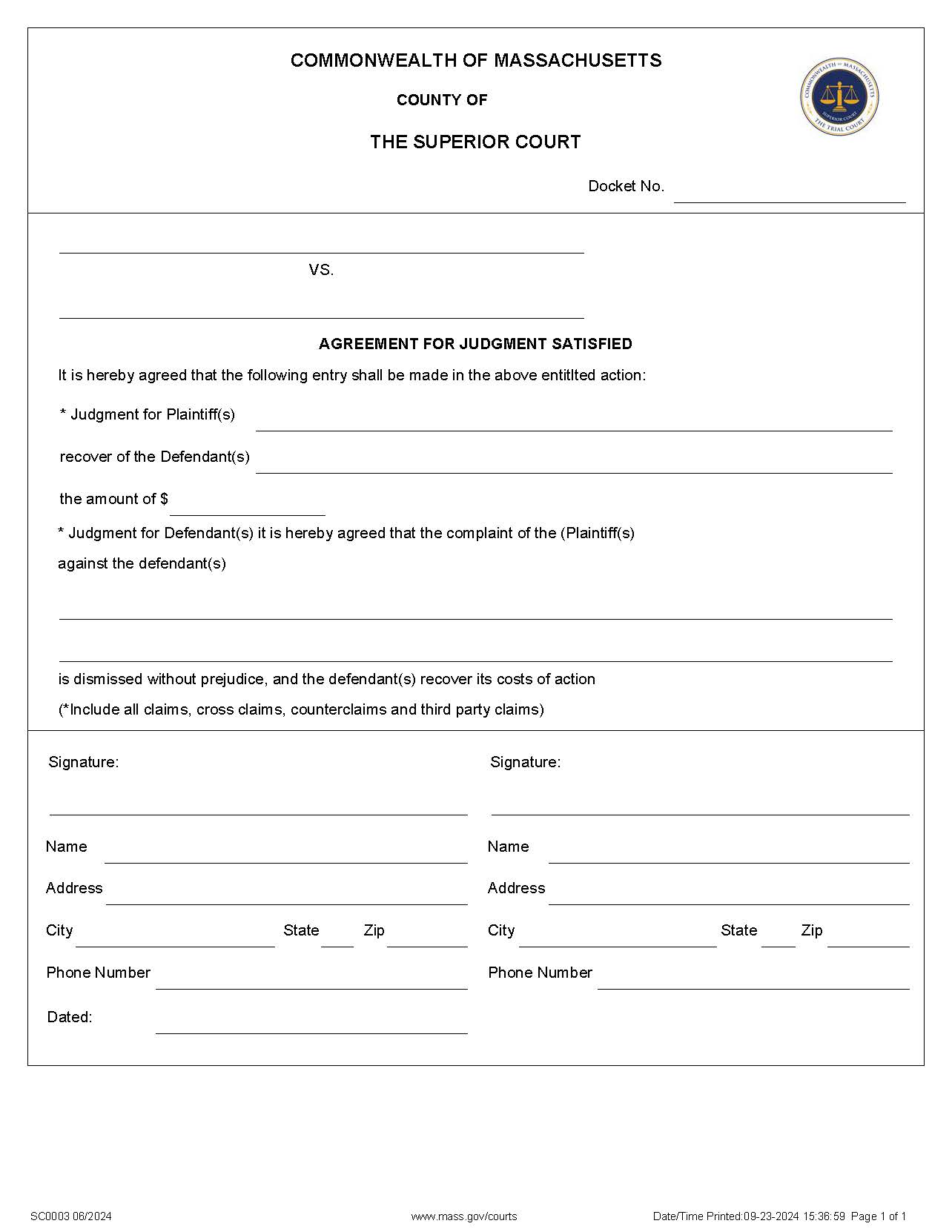 Agreement For Judgment | Pdf Fpdf Doc Docx | Massachusetts