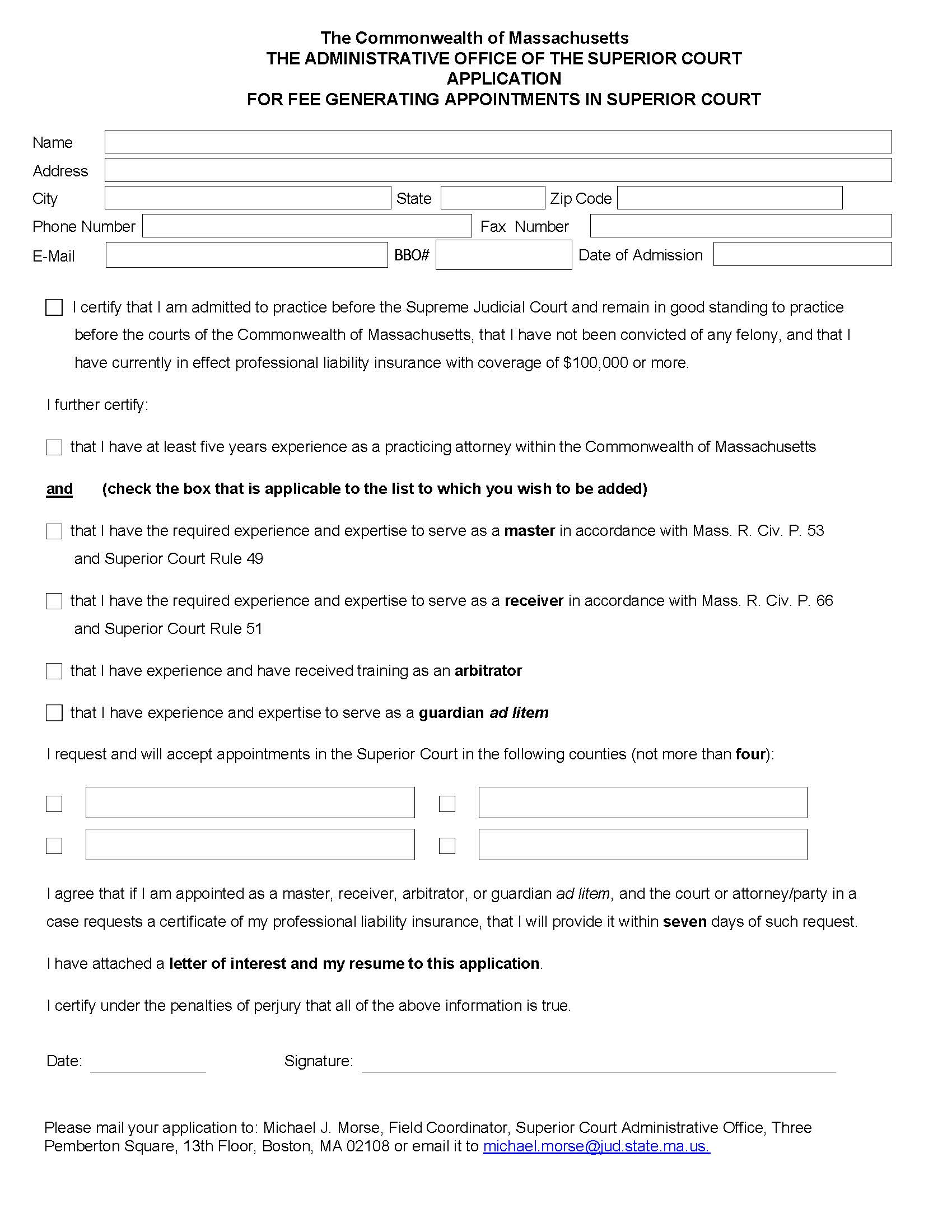 Application For Fee Generating Appointments In Superior Court | Pdf Fpdf Doc Docx | Massachusetts