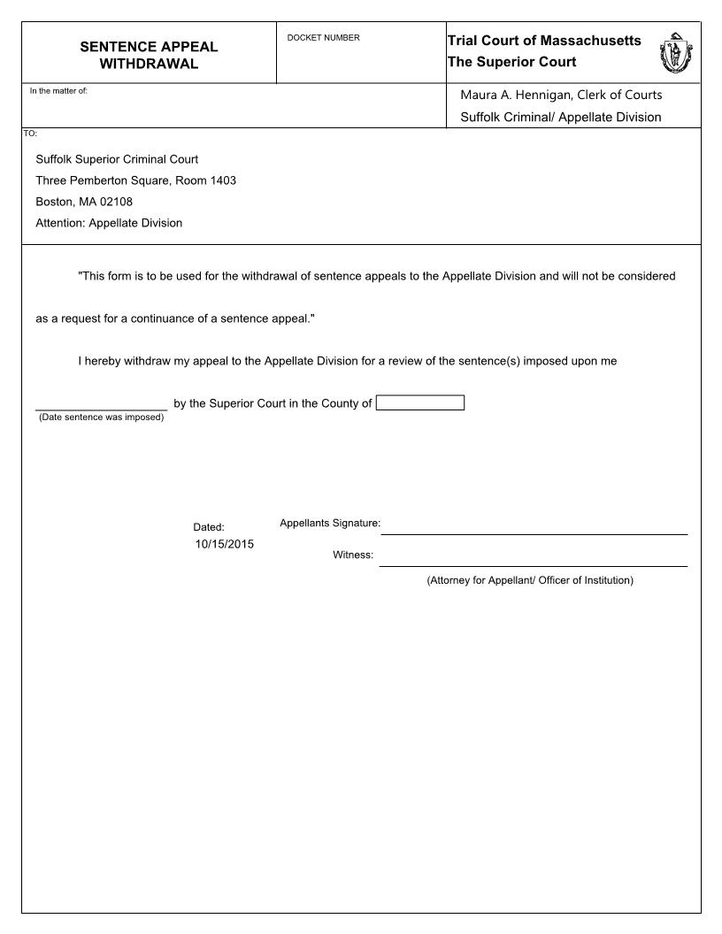Sentence Appeal Withdrawal | Pdf Fpdf Doc Docx | Massachusetts