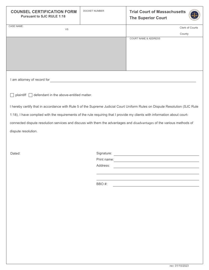 Uniform Counsel Form (Counsel Certification Form) | Pdf Fpdf Docx | Massachusetts
