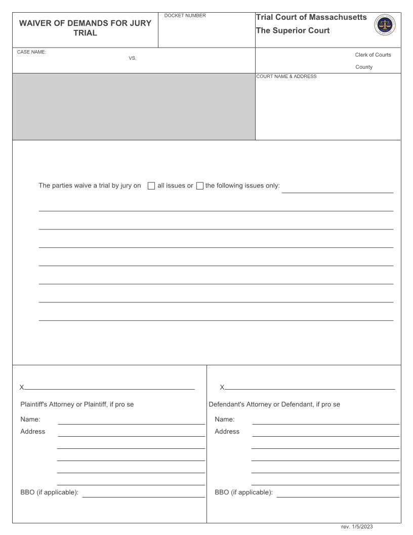 Waiver Of Demands For Jury Trial | Pdf Fpdf Docx | Massachusetts