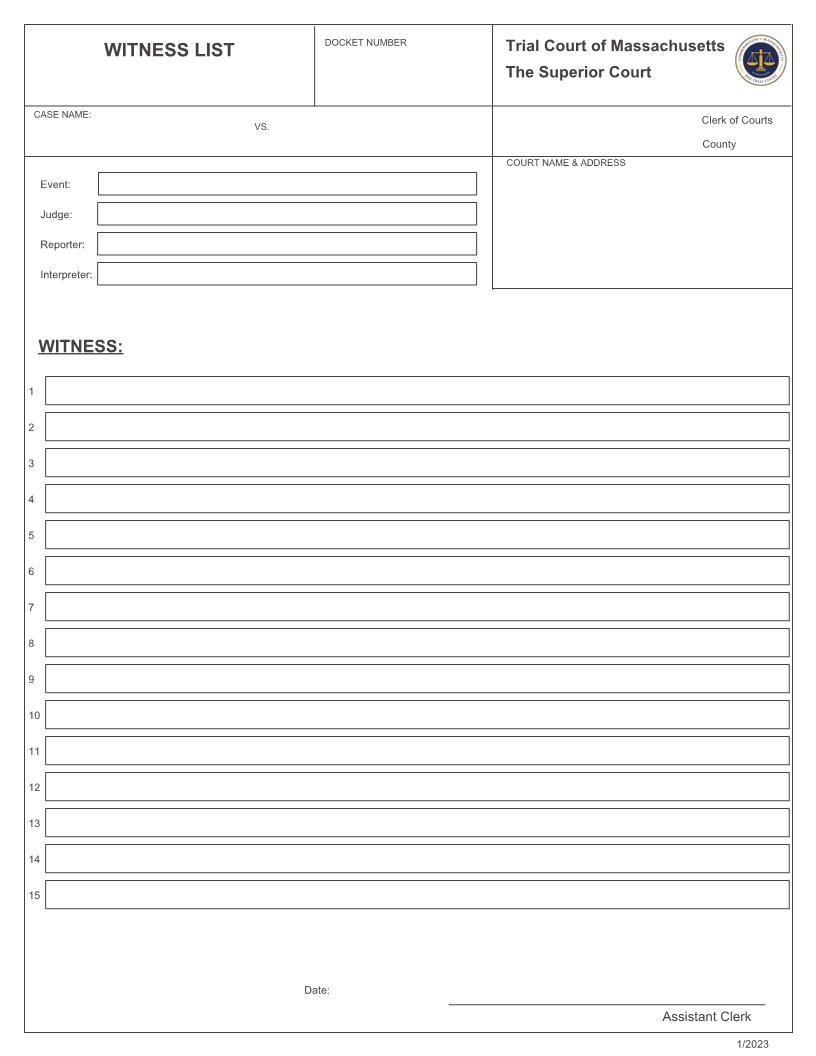 Witness List | Pdf Fpdf Docx | Massachusetts
