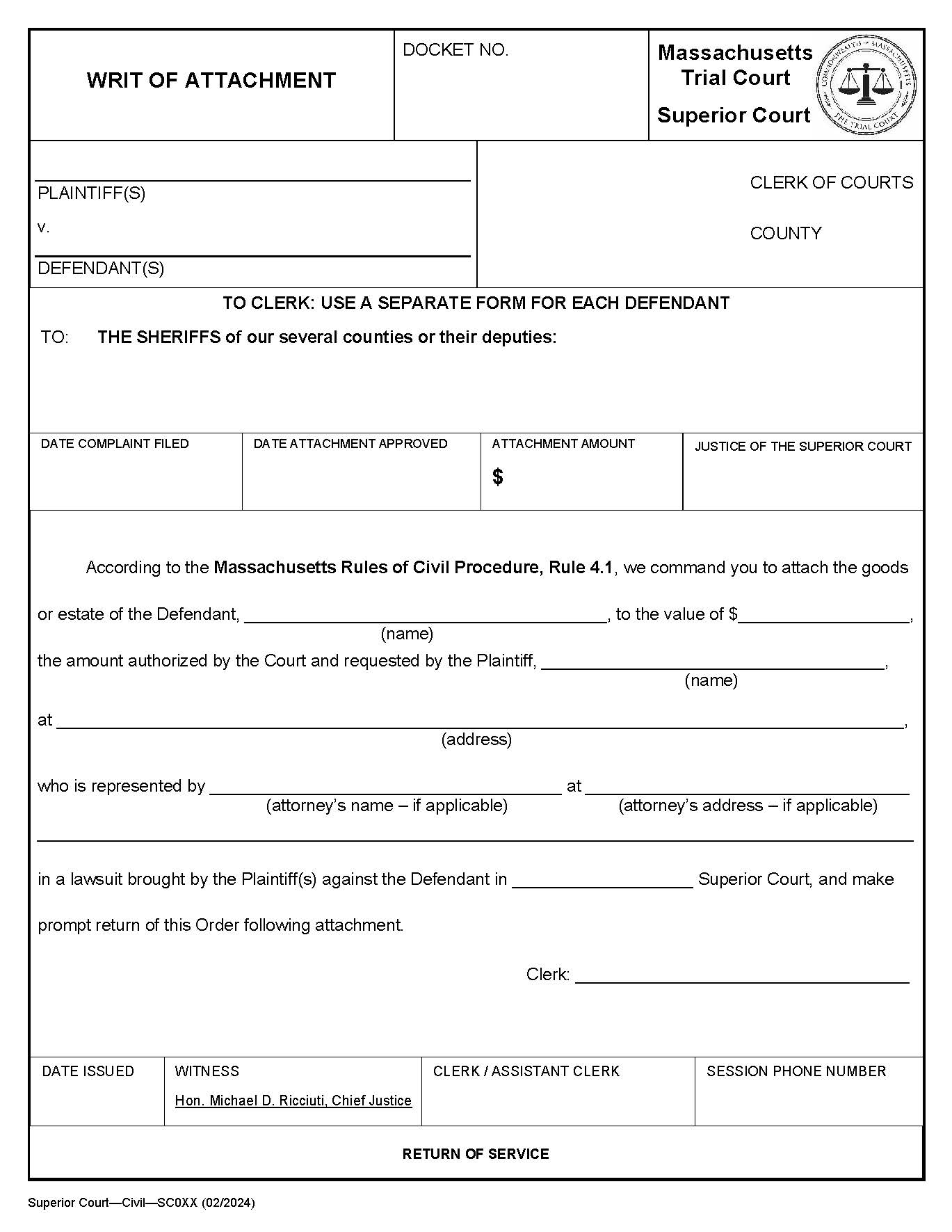 Writ Of Attachment | Pdf Fpdf Docx | Massachusetts