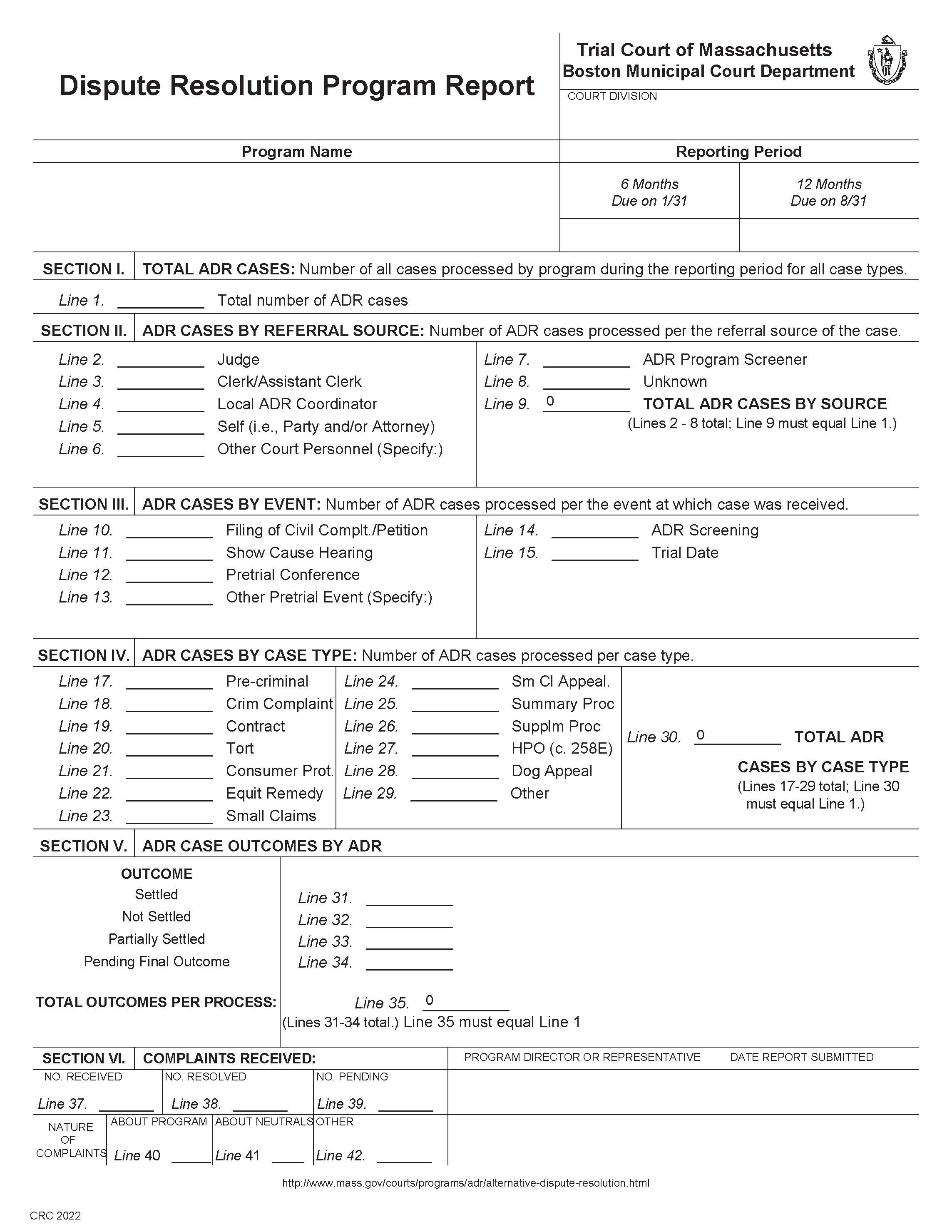 Dispute Resolution Program Report {CRC 2022} | Pdf Fpdf Docx | Massachusetts