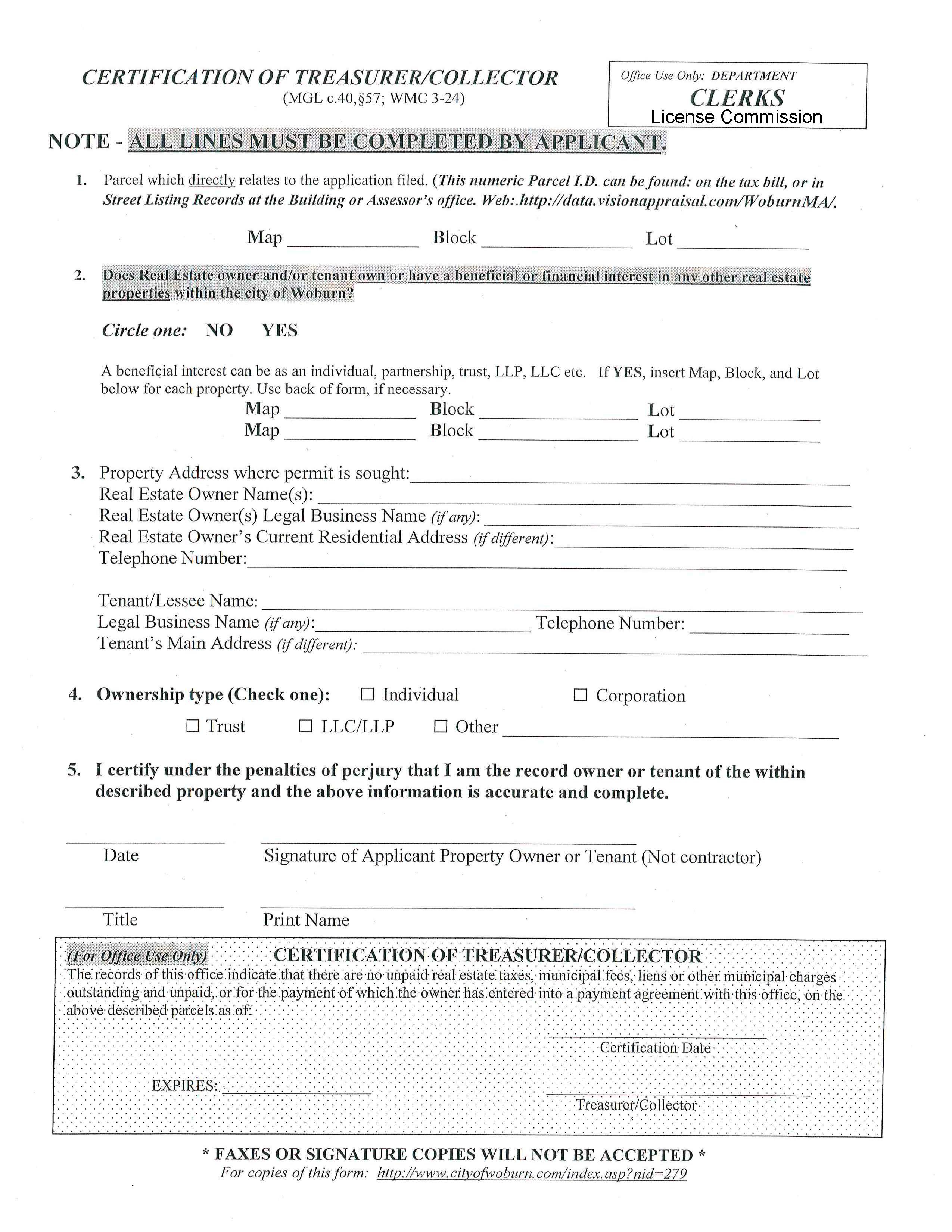 Certification Of Treasurer Or Collector | Pdf Fpdf Doc Docx | Massachusetts