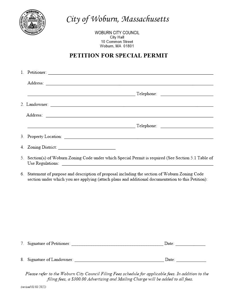 Petition For Special Permit | Pdf Fpdf Doc Docx | Massachusetts
