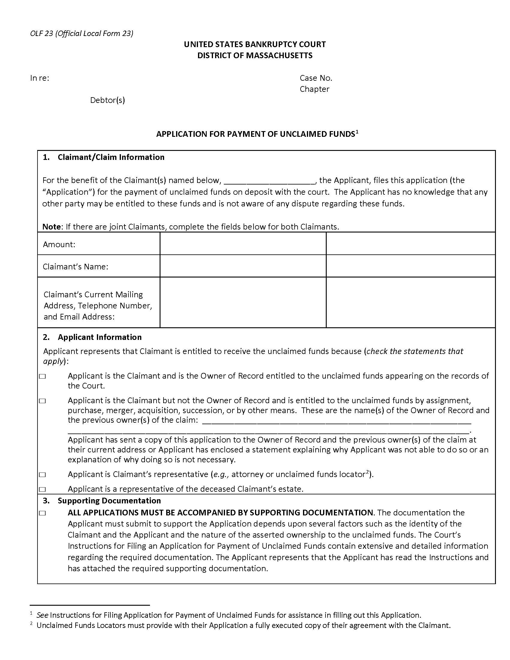 Application For Payment Of Unclaimed Funds {23} | Pdf Fpdf Docx | Massachusetts