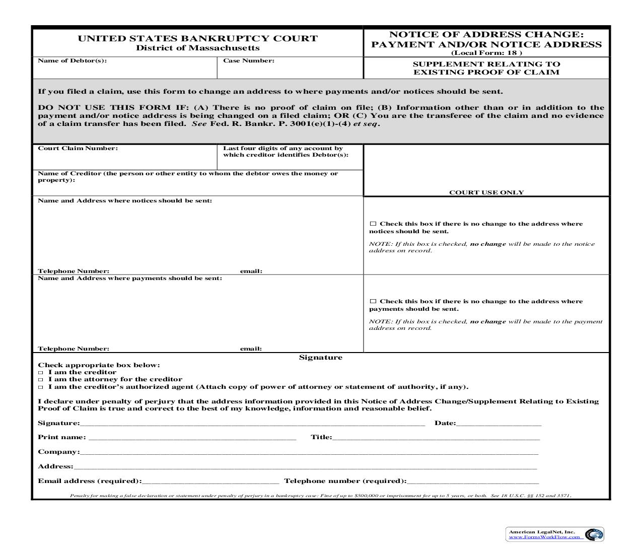Notice Of Address Change-Payment And-Or Notice Address {18} | Pdf Fpdf Doc Docx | Massachusetts