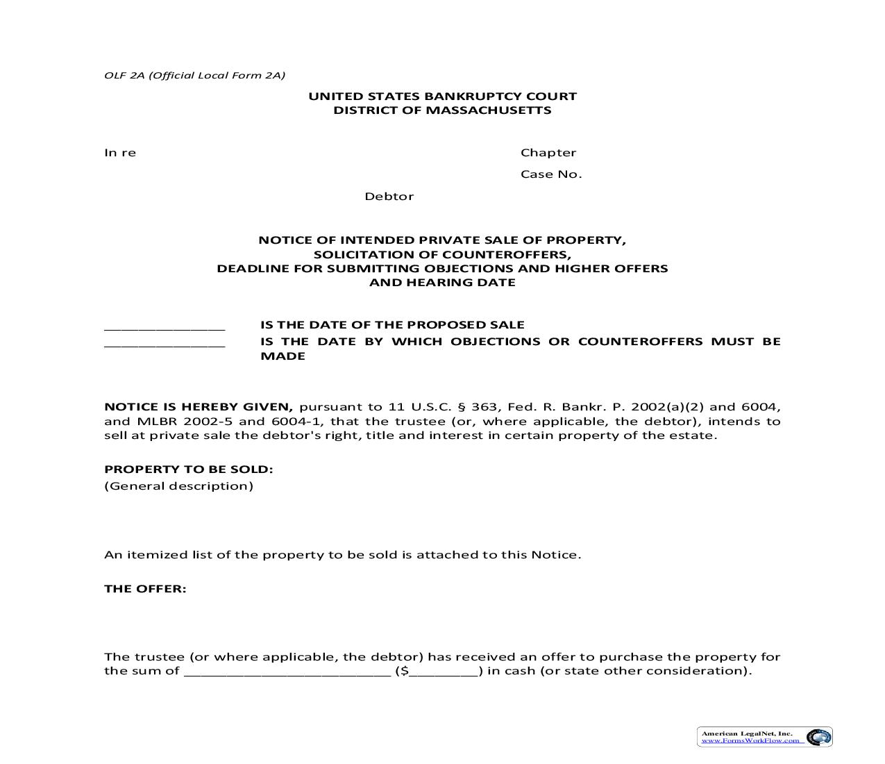 Notice Of Intended Private Sale {2A} | Pdf Fpdf Doc Docx | Massachusetts