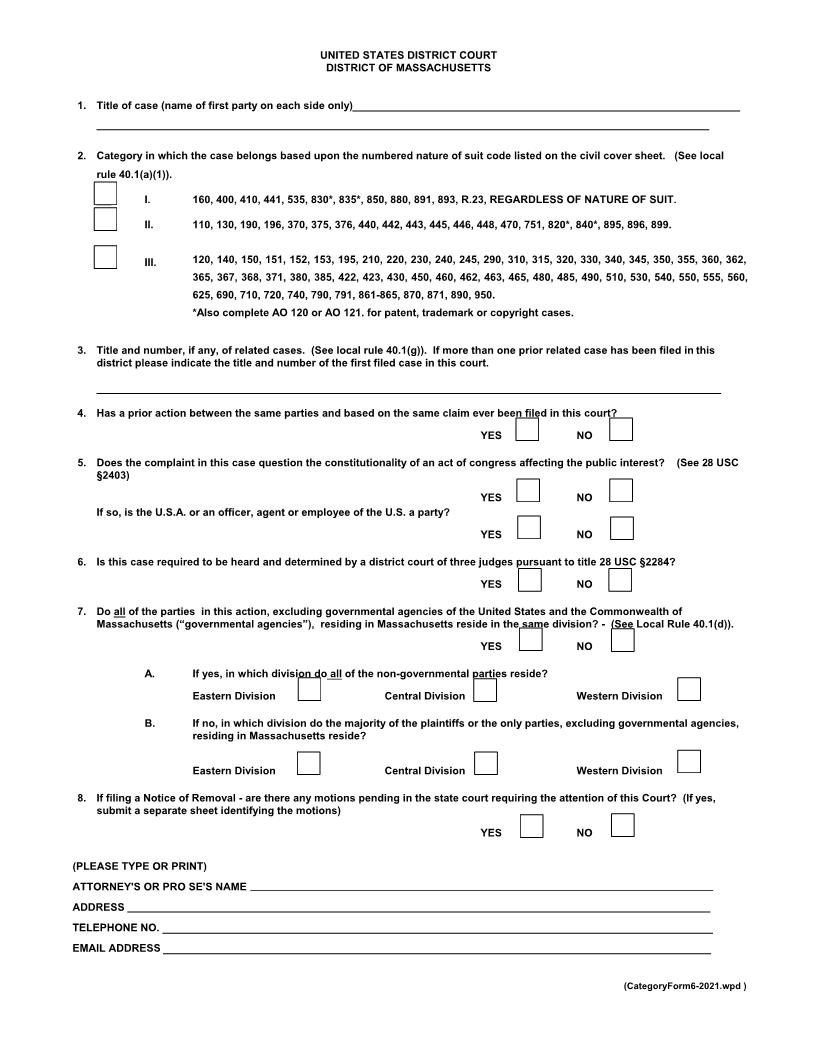 Category Form | Pdf Fpdf Docx | Massachusetts