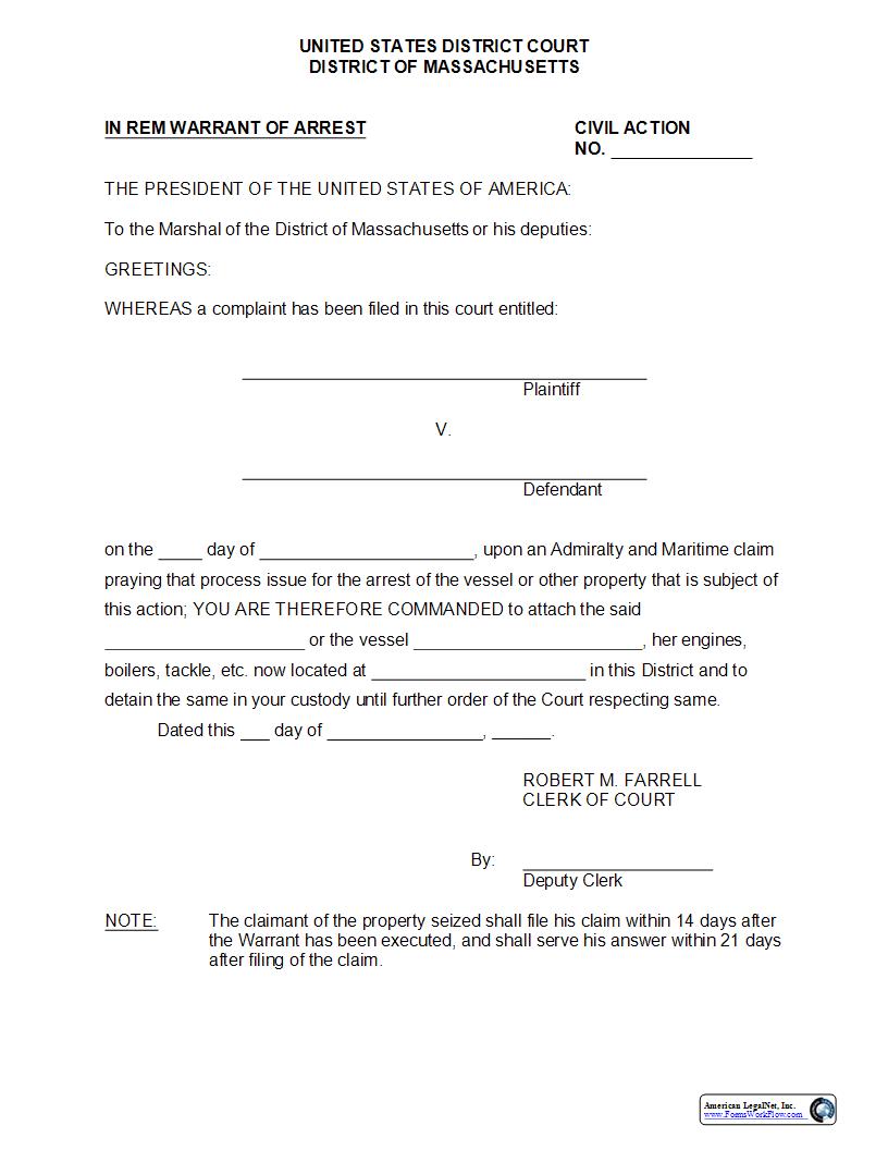 In Rem Warrent Of Arrest-Vessel | Pdf Fpdf Docx | Massachusetts