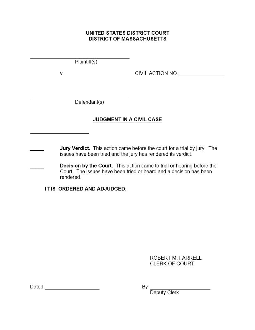 Judgment In A Civil Case | Pdf Fpdf Doc Docx | Massachusetts