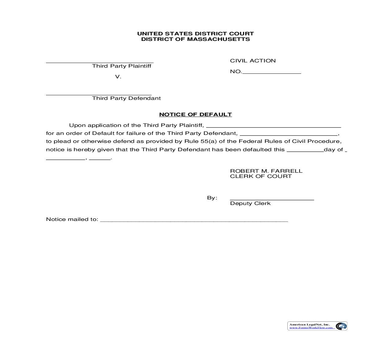 Notice Of Default-Third Party | Pdf Fpdf Doc Docx | Massachusetts