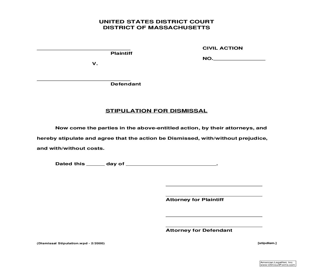 Stipulation For Dismissal | Pdf Fpdf Doc Docx | Massachusetts