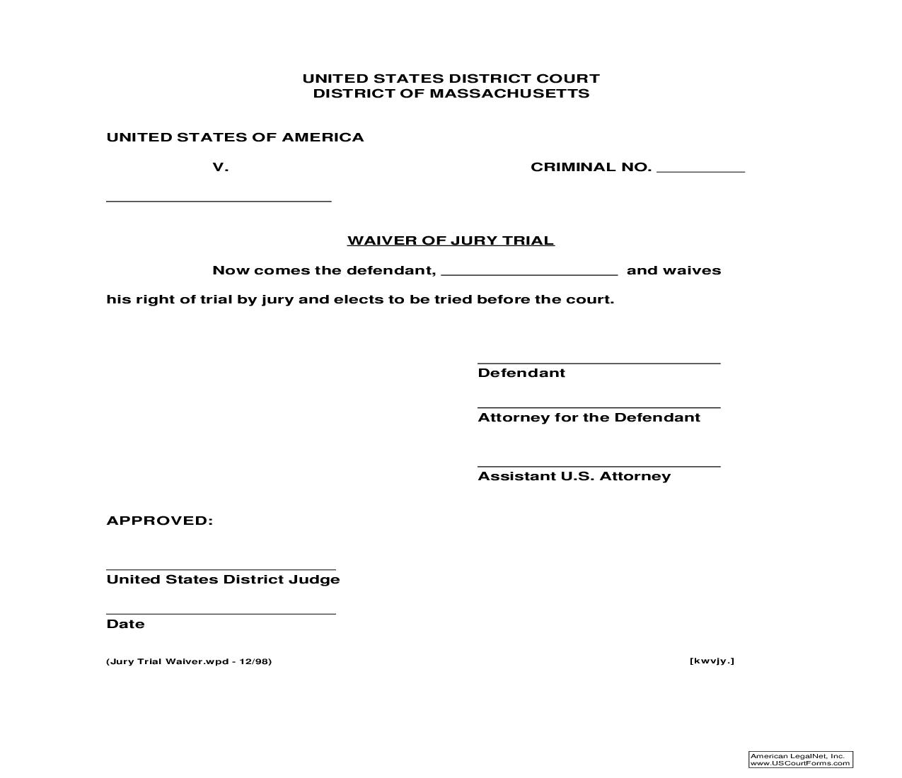 Waiver Of Jury Trial | Pdf Fpdf Doc Docx | Massachusetts