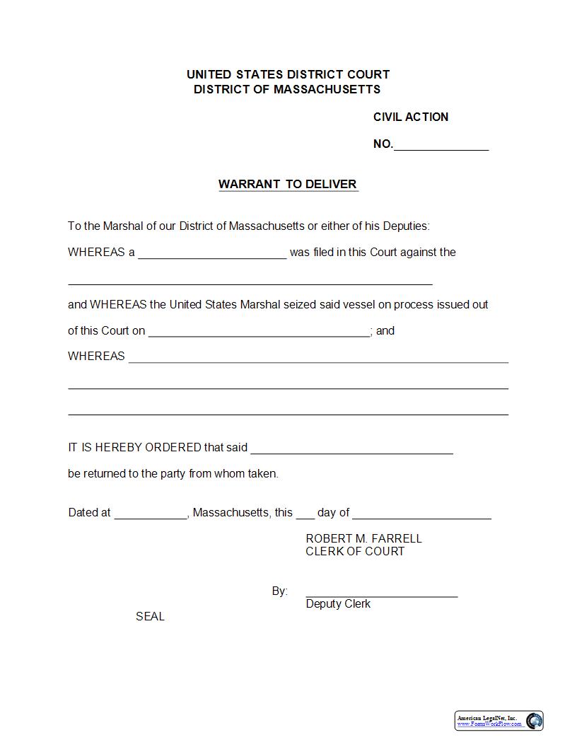 Warrant To Deliver-Vessel | Pdf Fpdf Docx | Massachusetts