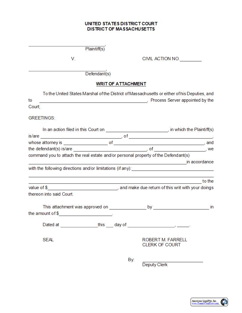 Writ Of Attachment | Pdf Fpdf Docx | Massachusetts