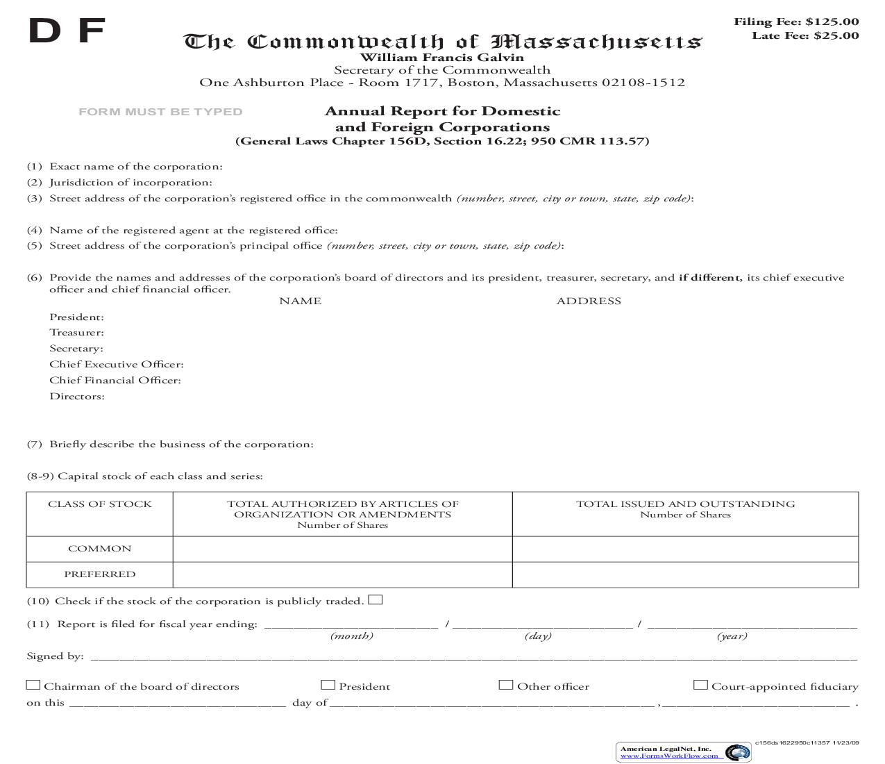 Annual Report For Domestic And Foreign Corporations | Pdf Fpdf Doc Docx | Massachusetts