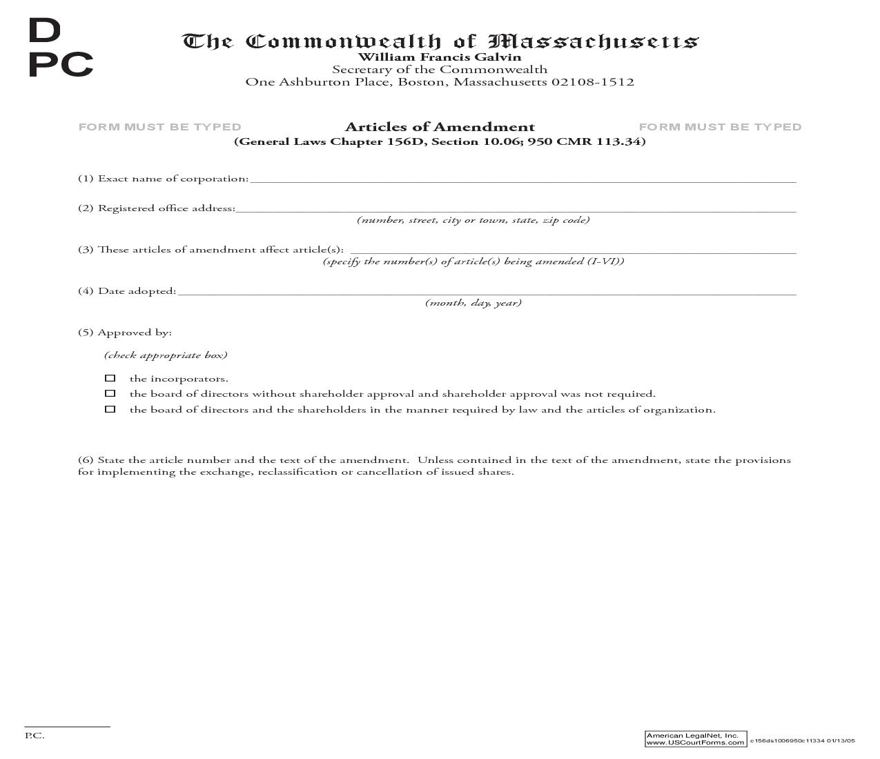 Articles Of Amendment | Pdf Fpdf Doc Docx | Massachusetts