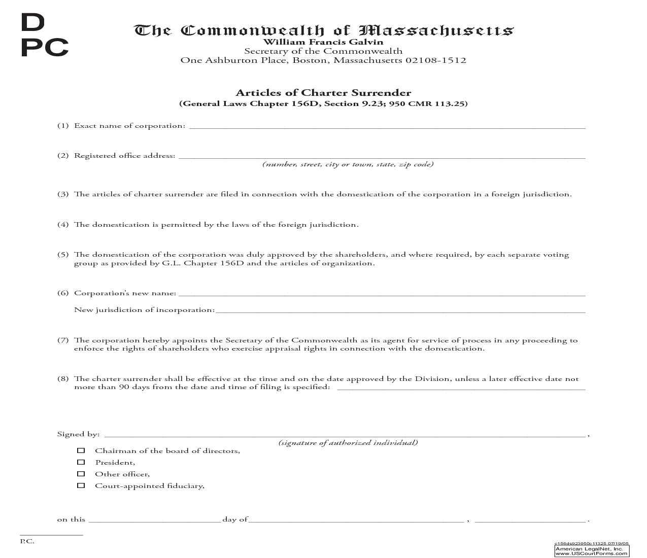 Articles Of Charter Surrender | Pdf Fpdf Doc Docx | Massachusetts