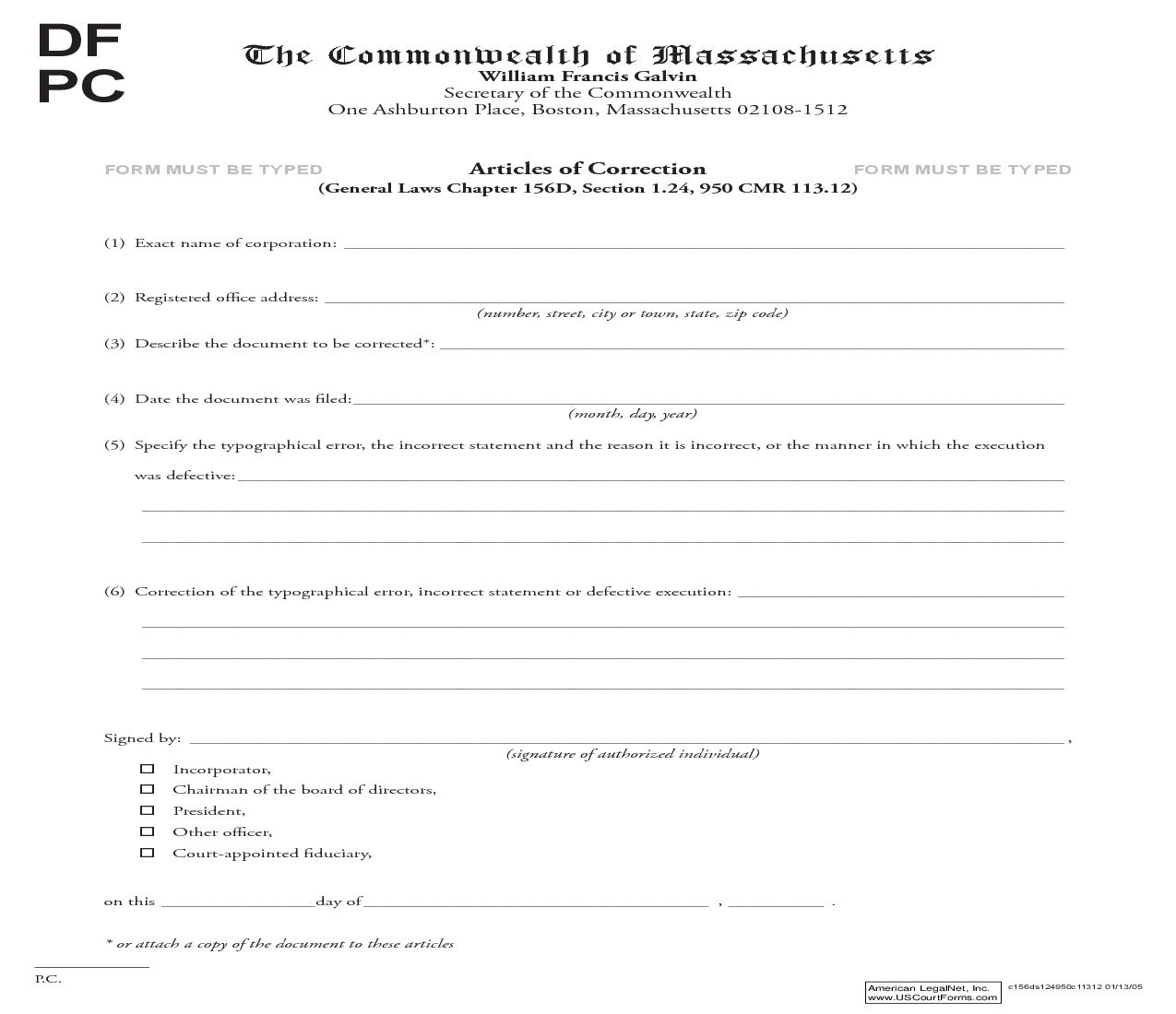 Articles Of Correction | Pdf Fpdf Doc Docx | Massachusetts