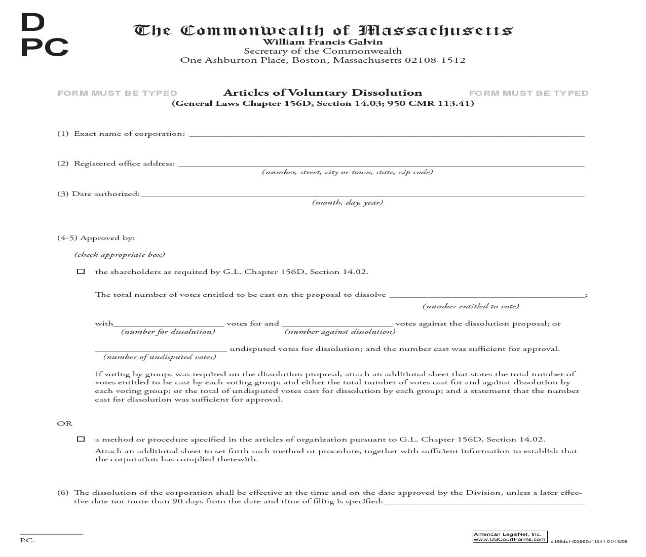Articles Of Voluntary Dissolution | Pdf Fpdf Doc Docx | Massachusetts