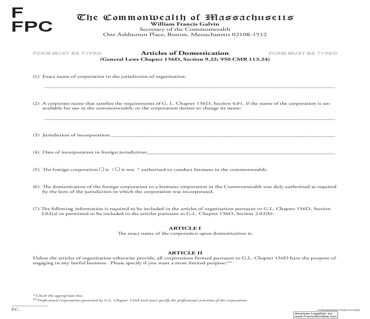 Articles Of Domestication | Pdf Fpdf Doc Docx | Massachusetts