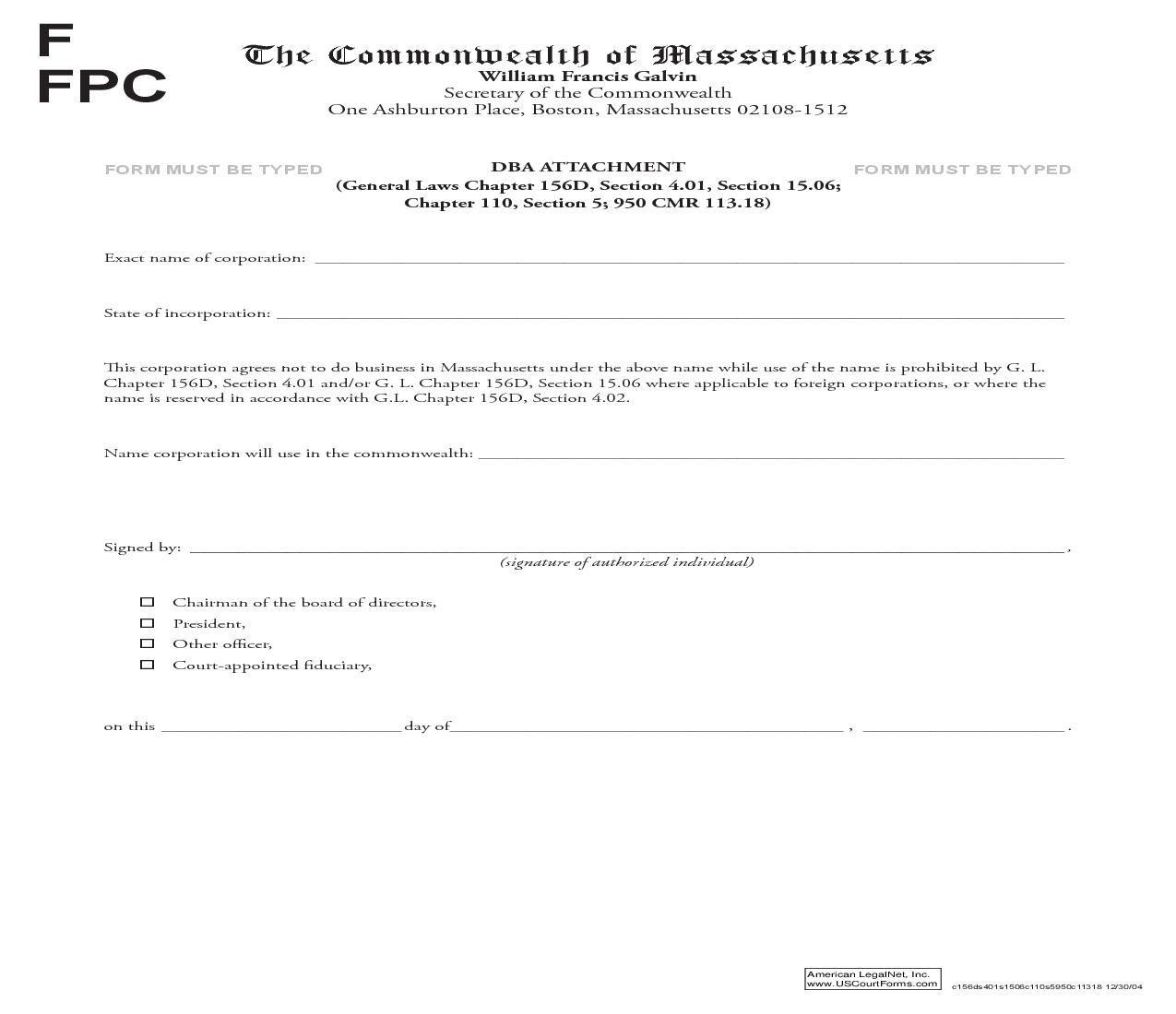 DBA Attachment | Pdf Fpdf Doc Docx | Massachusetts