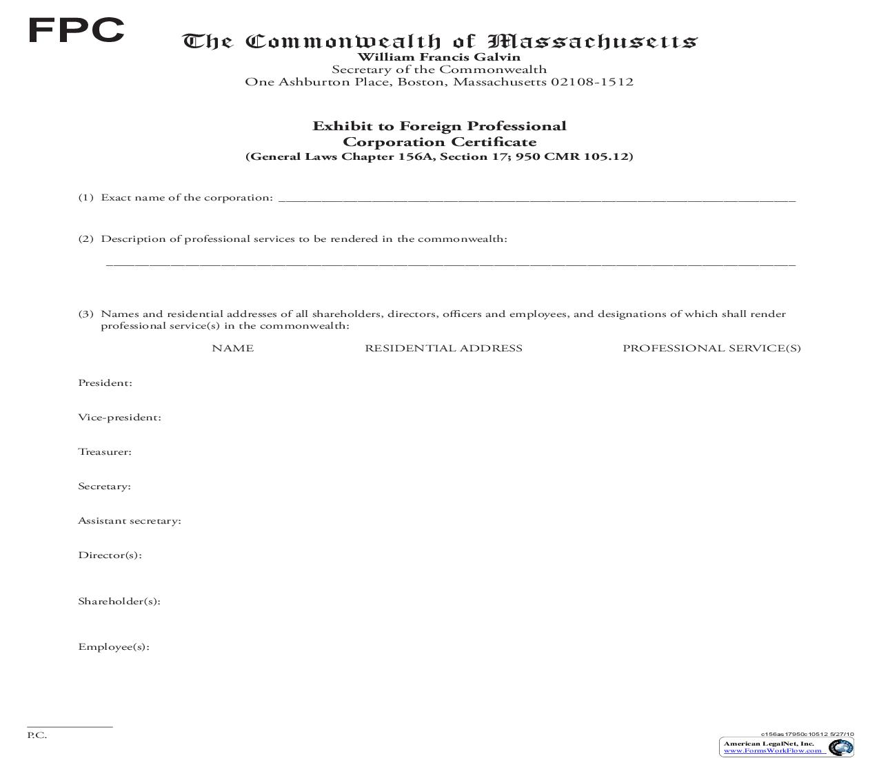 Exhibit To Foreign Professional Corporation Certificate | Pdf Fpdf Doc Docx | Massachusetts
