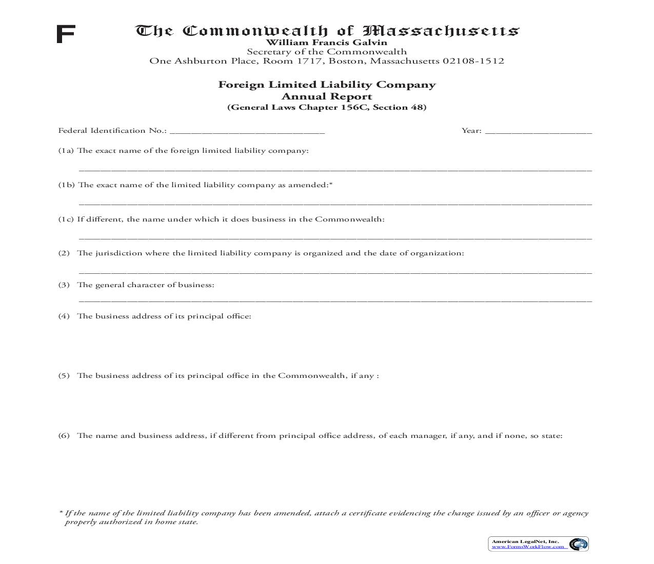 Foreign Limited Liability Company Annual Report | Pdf Fpdf Doc Docx | Massachusetts
