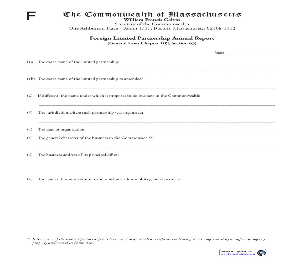 Foreign Limited Partnership Annual Report | Pdf Fpdf Doc Docx | Massachusetts