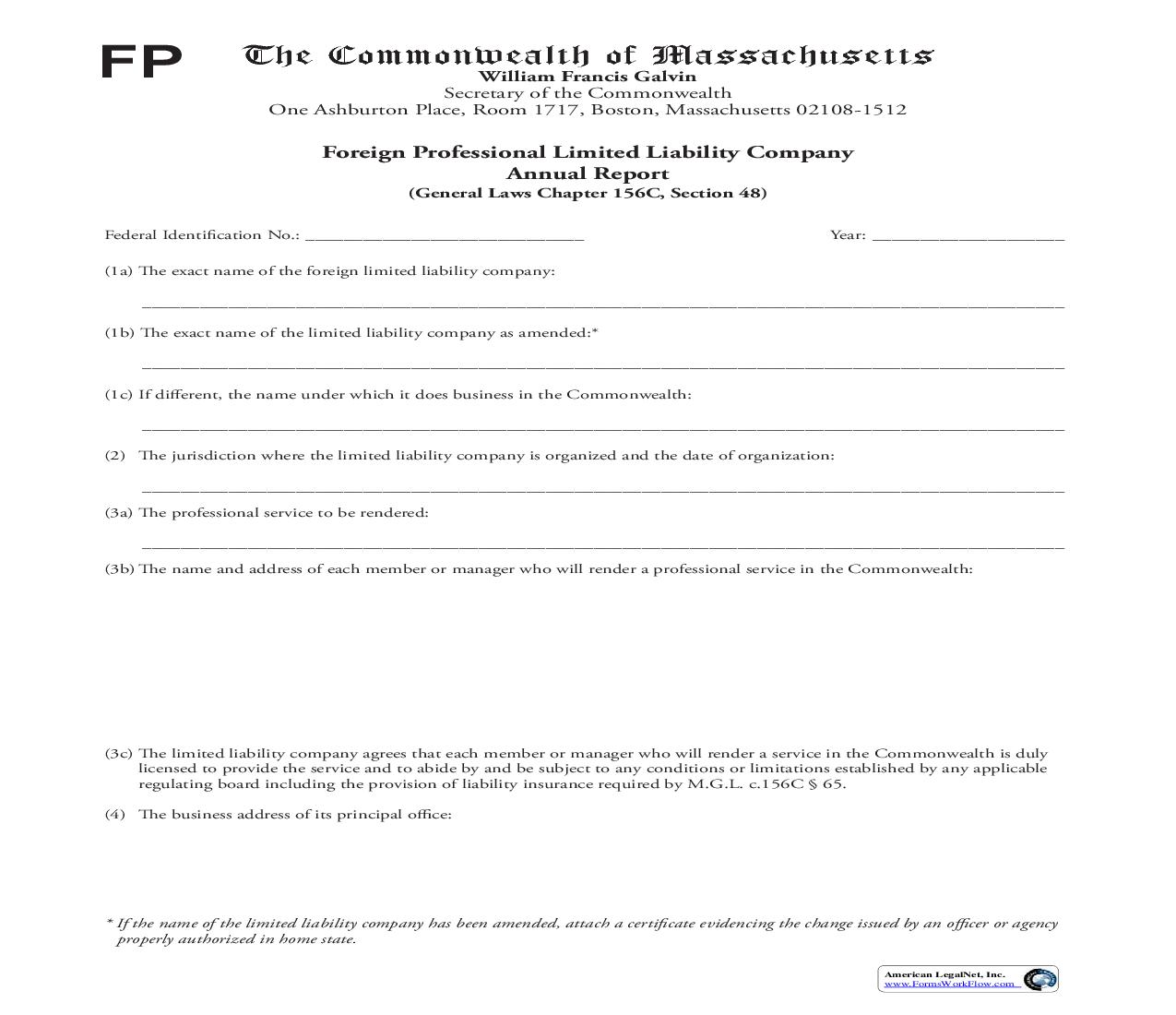Foreign Professional Limited Liability Company Annual Report | Pdf Fpdf Doc Docx | Massachusetts
