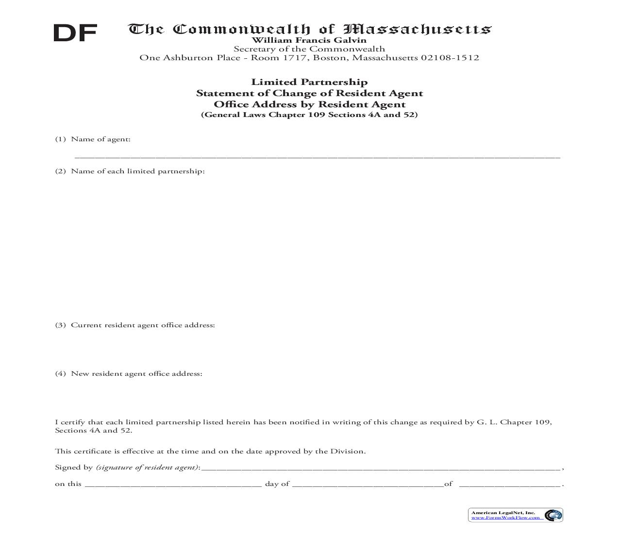 LP Statement Of Change Of Resident Agent Office Address By Resident Agent | Pdf Fpdf Doc Docx | Massachusetts