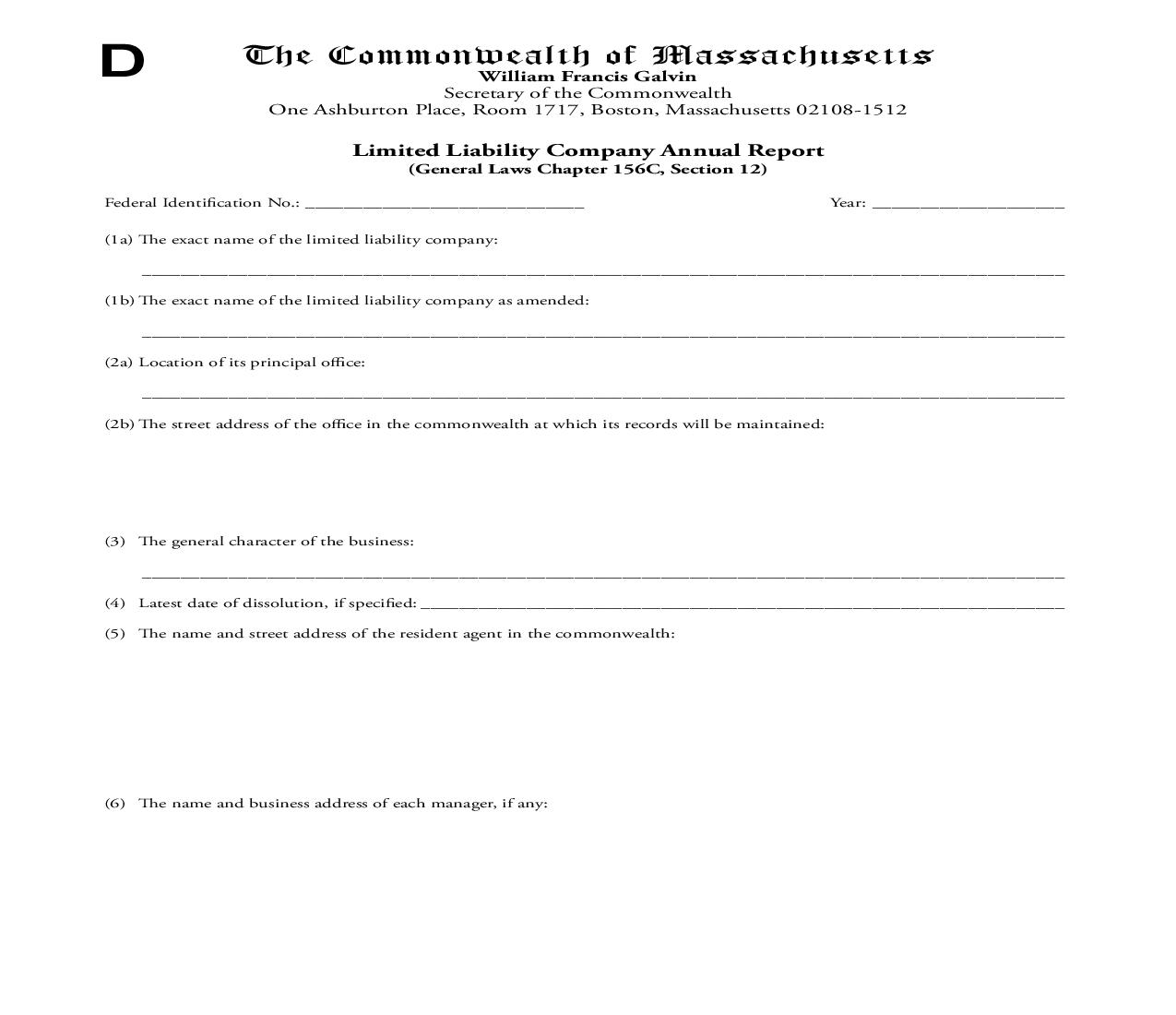 Limited Liability Company Annual Report | Pdf Fpdf Doc Docx | Massachusetts