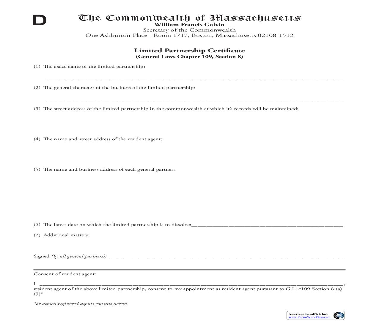 Limited Partnership Certificate | Pdf Fpdf Doc Docx | Massachusetts