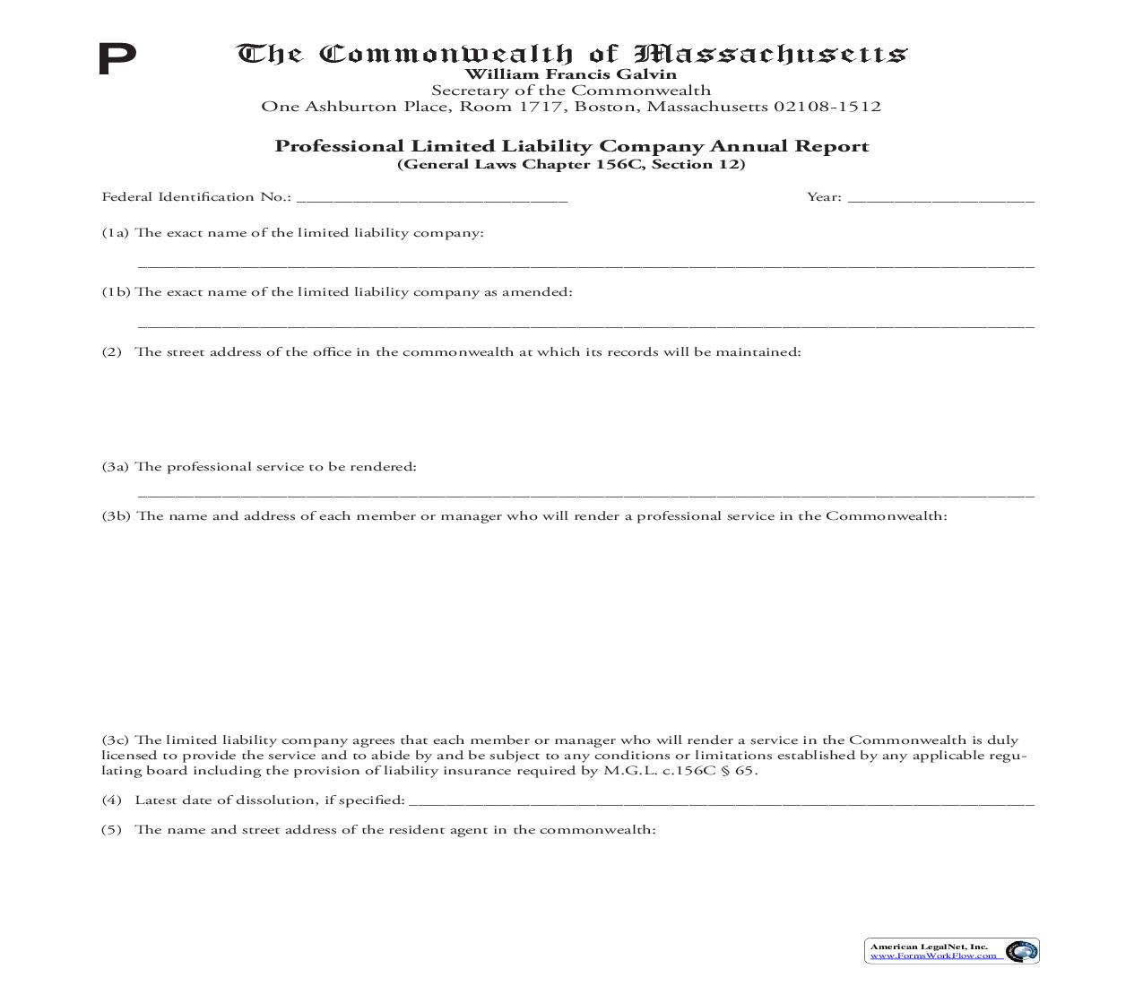 Professional Limited Liability Company Annual Report | Pdf Fpdf Doc Docx | Massachusetts