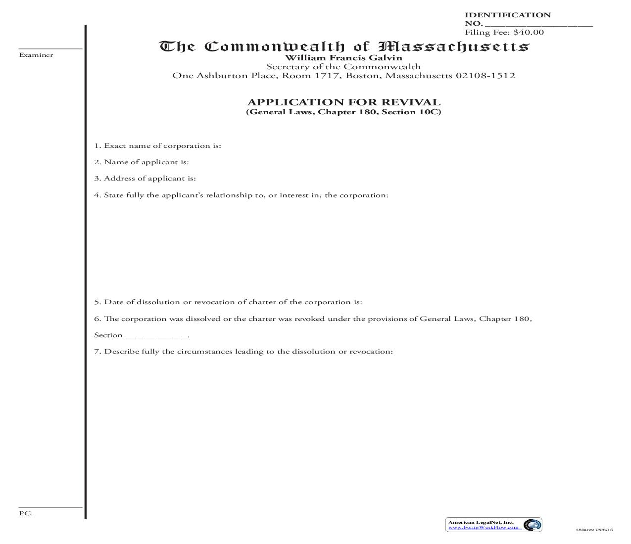 Application For Revival (Nonprofit) | Pdf Fpdf Doc Docx | Massachusetts